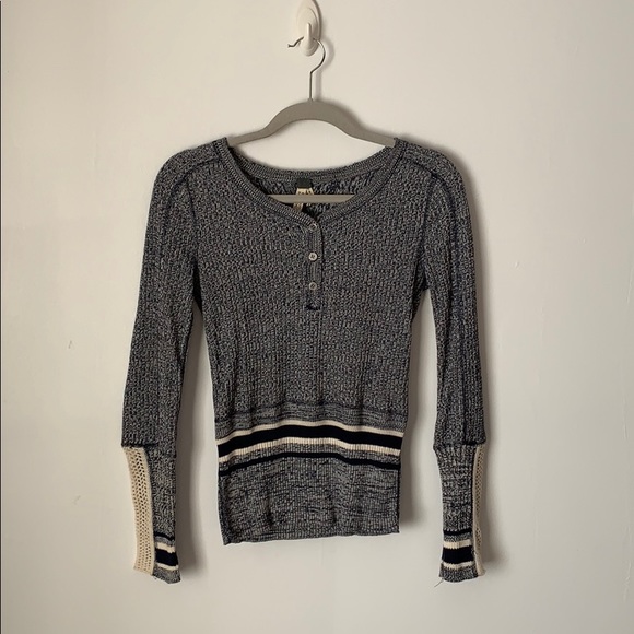 Free People Tops - 👋LAST CALL FP Navy Henley, Crochet Sleeves